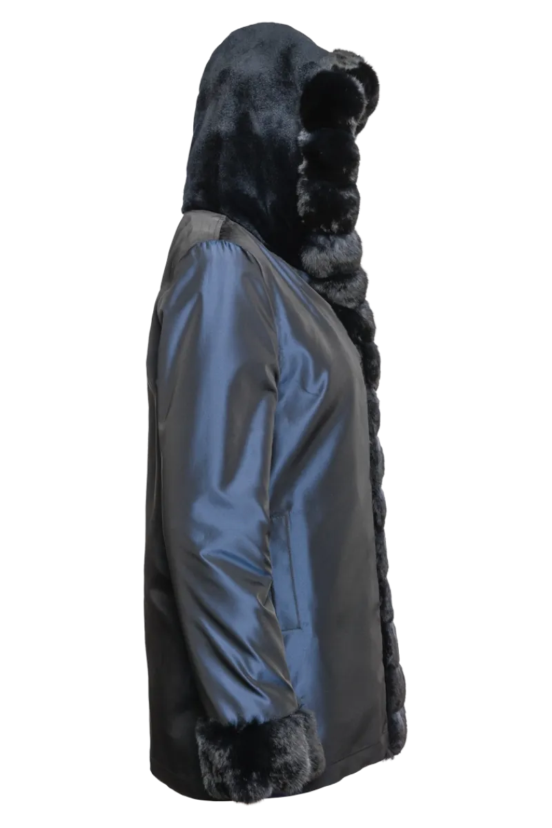 Outlet Hooded Reversible Sheared Mink and Chinchilla Fur Jacket Women Mink|Fur Jackets