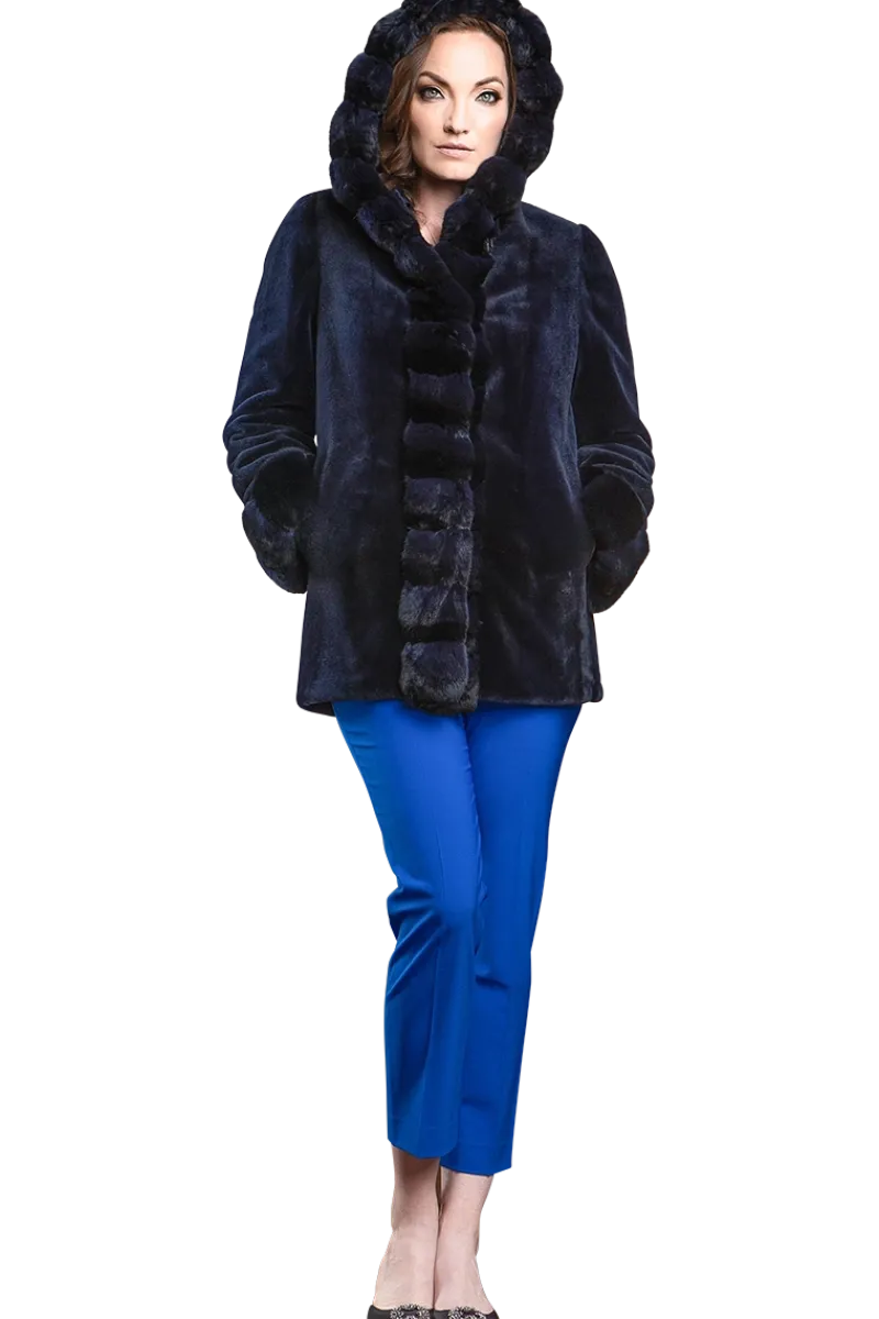 Outlet Hooded Reversible Sheared Mink and Chinchilla Fur Jacket Women Mink|Fur Jackets