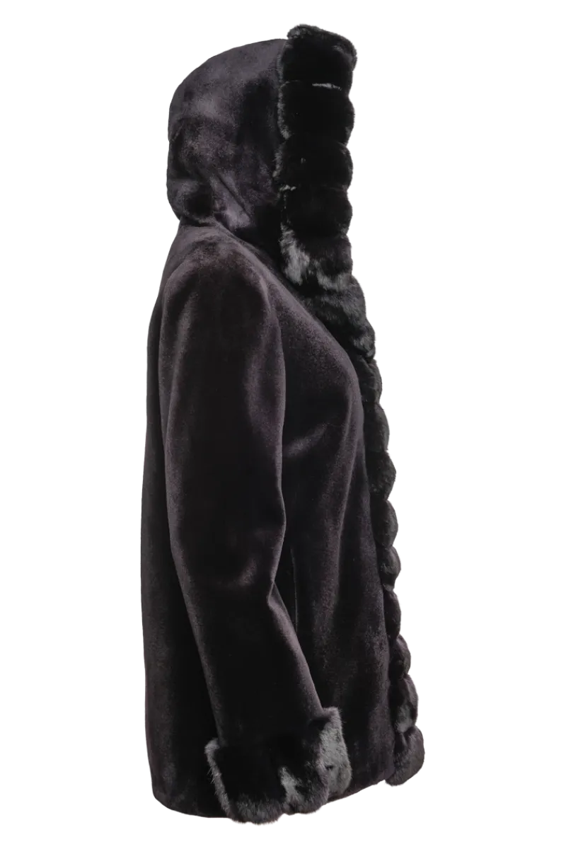 Outlet Hooded Reversible Sheared Mink and Chinchilla Fur Jacket Women Mink|Fur Jackets