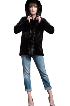 Outlet Hooded Reversible Sheared Mink and Chinchilla Fur Jacket Women Mink|Fur Jackets