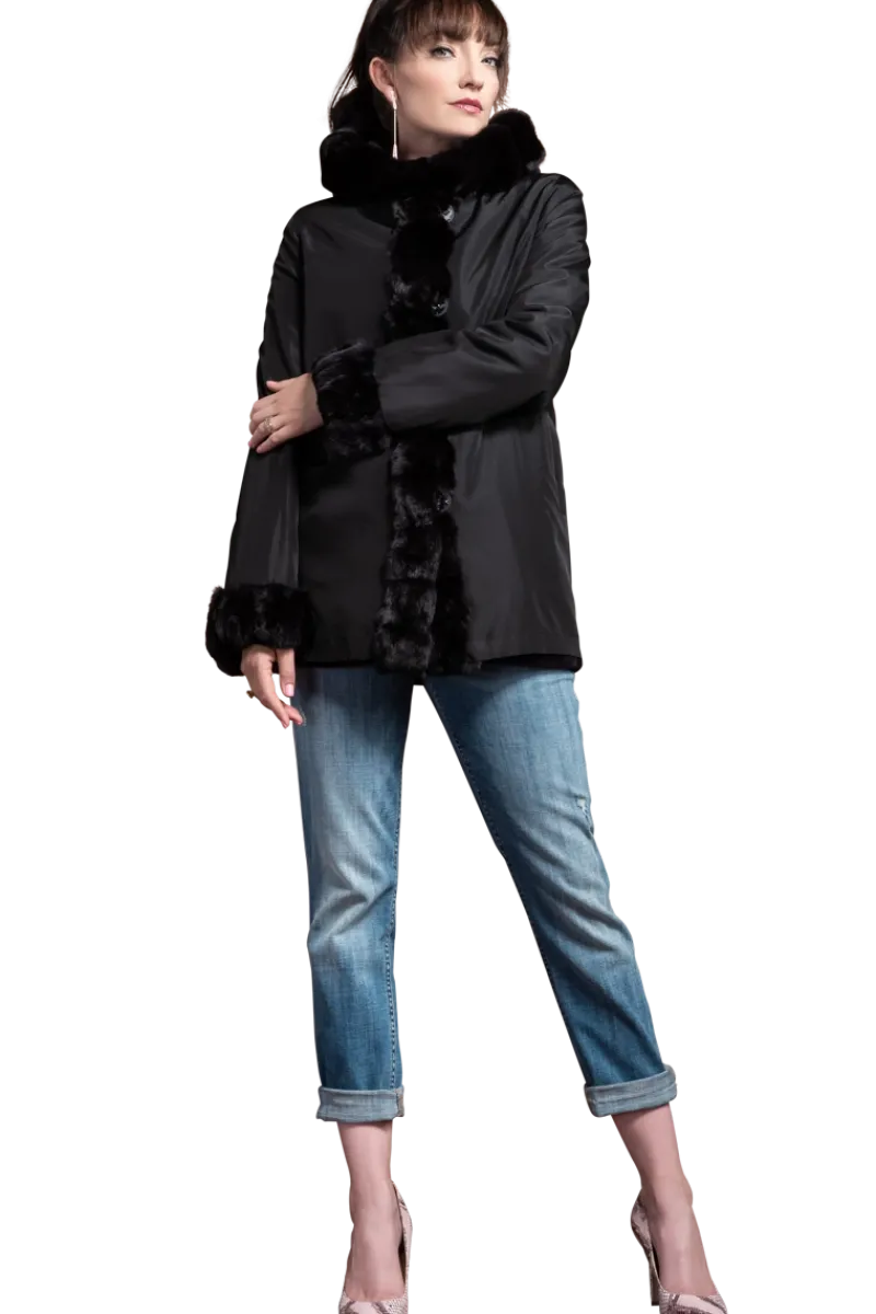 Outlet Hooded Reversible Sheared Mink and Chinchilla Fur Jacket Women Mink|Fur Jackets