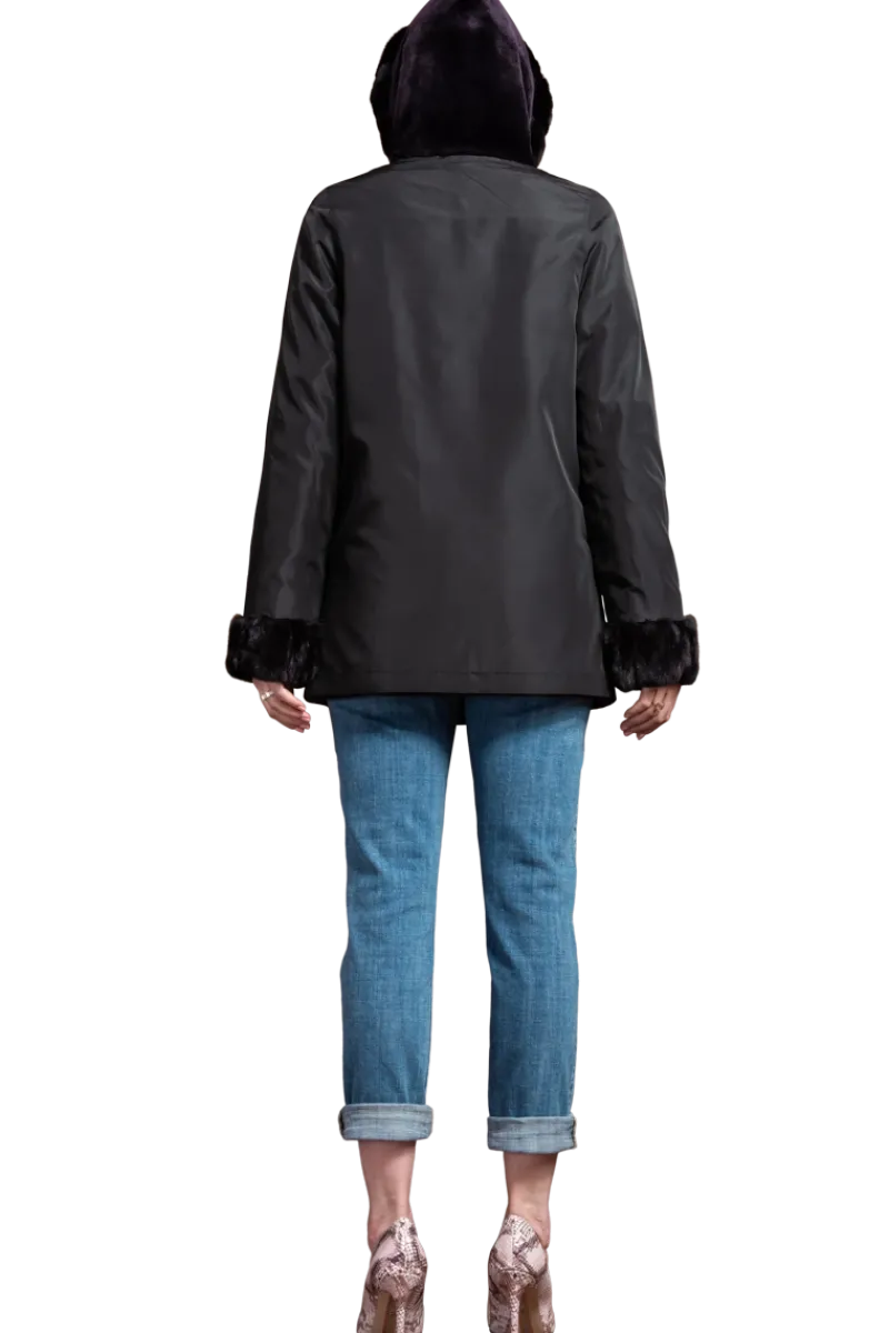 Outlet Hooded Reversible Sheared Mink and Chinchilla Fur Jacket Women Mink|Fur Jackets