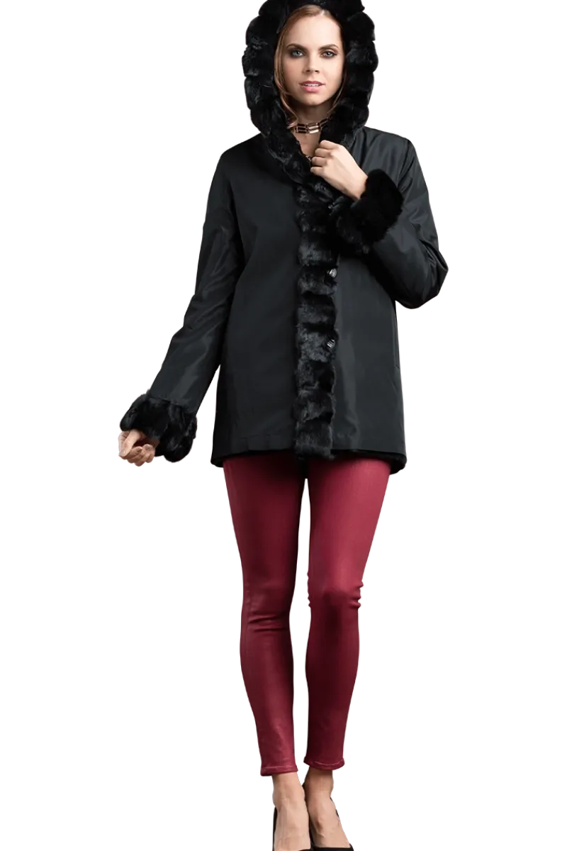 Outlet Hooded Reversible Sheared Mink and Chinchilla Fur Jacket Women Mink|Fur Jackets