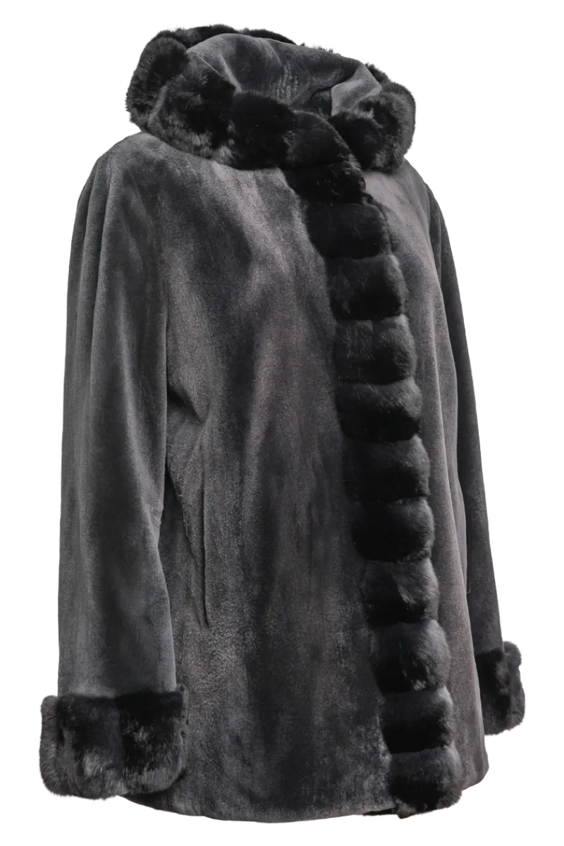 Outlet Hooded Reversible Sheared Mink and Chinchilla Fur Jacket Women Mink|Fur Jackets