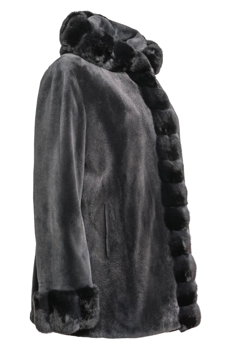 Outlet Hooded Reversible Sheared Mink and Chinchilla Fur Jacket Women Mink|Fur Jackets