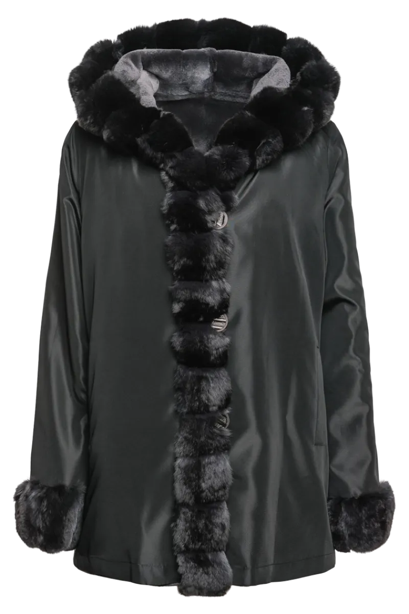 Outlet Hooded Reversible Sheared Mink and Chinchilla Fur Jacket Women Mink|Fur Jackets