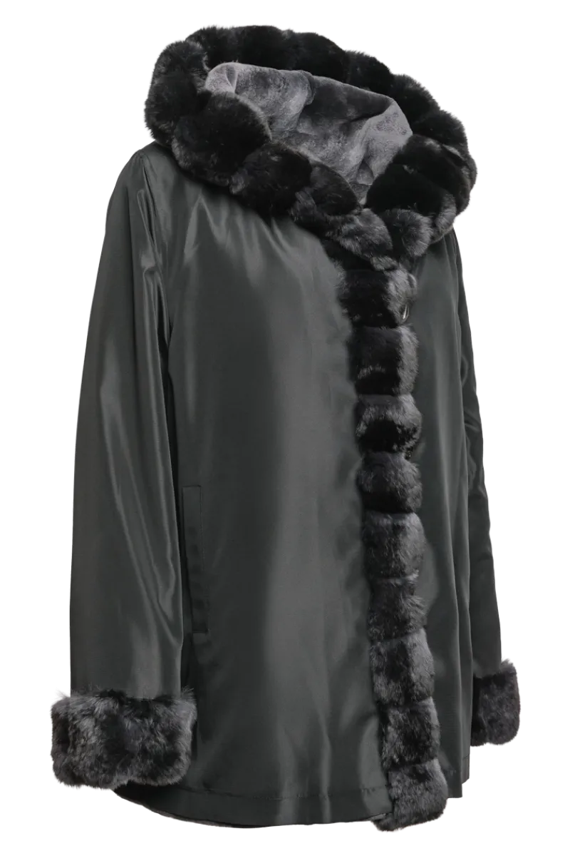 Outlet Hooded Reversible Sheared Mink and Chinchilla Fur Jacket Women Mink|Fur Jackets