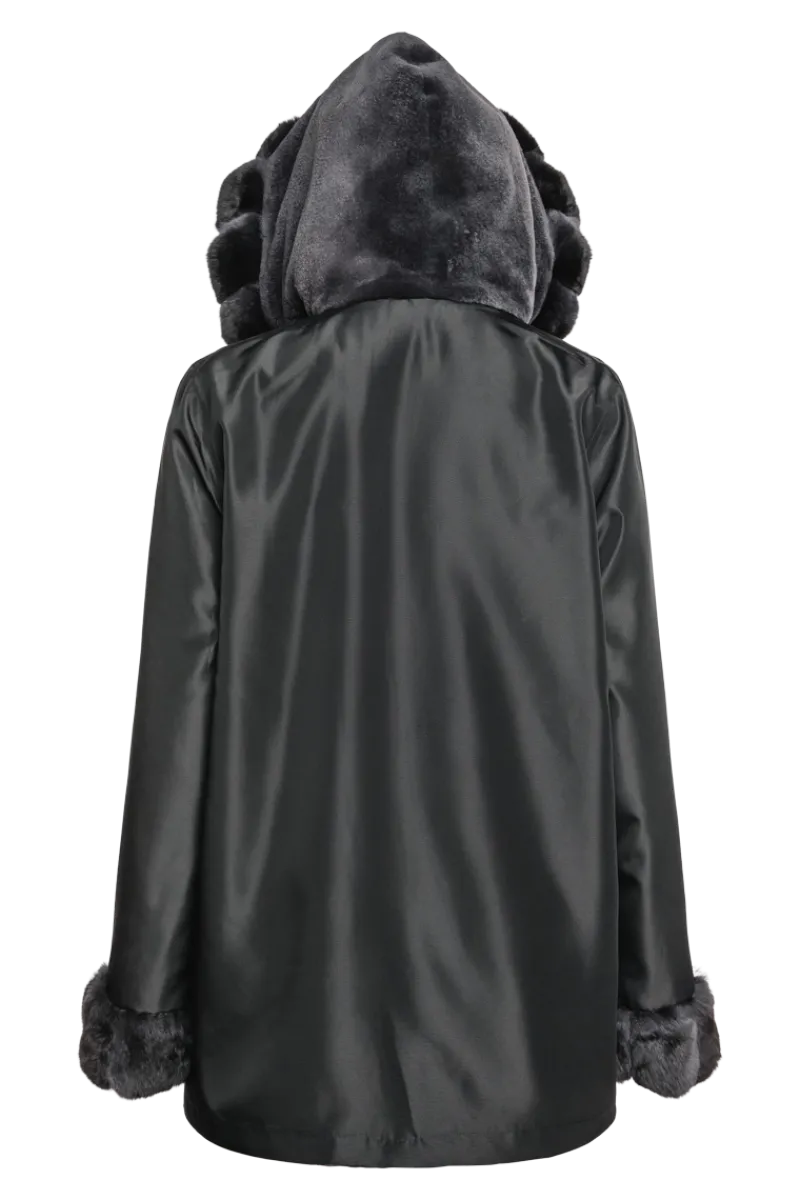 Outlet Hooded Reversible Sheared Mink and Chinchilla Fur Jacket Women Mink|Fur Jackets