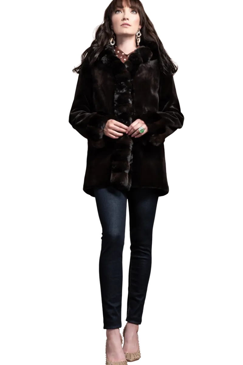 Outlet Hooded Reversible Sheared Mink and Chinchilla Fur Jacket Women Mink|Fur Jackets