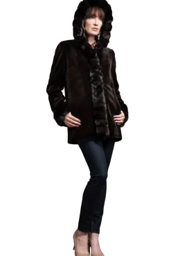 Outlet Hooded Reversible Sheared Mink and Chinchilla Fur Jacket Women Mink|Fur Jackets
