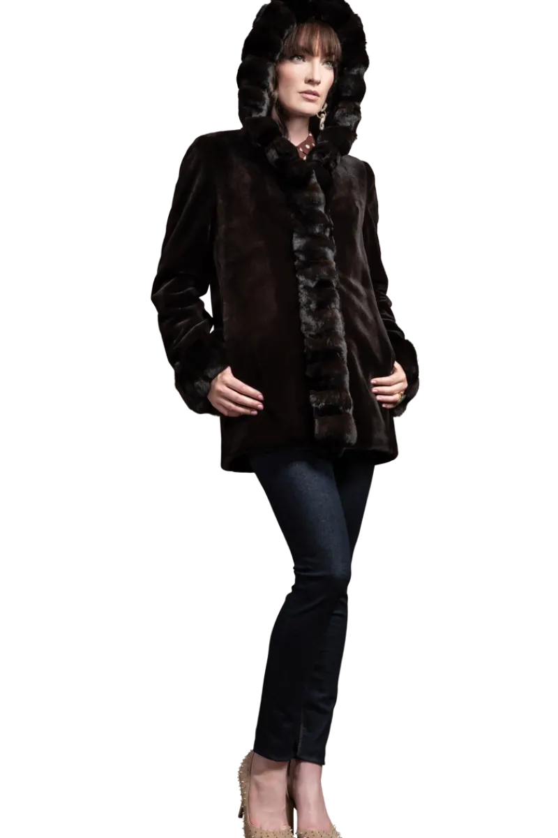 Outlet Hooded Reversible Sheared Mink and Chinchilla Fur Jacket Women Mink|Fur Jackets
