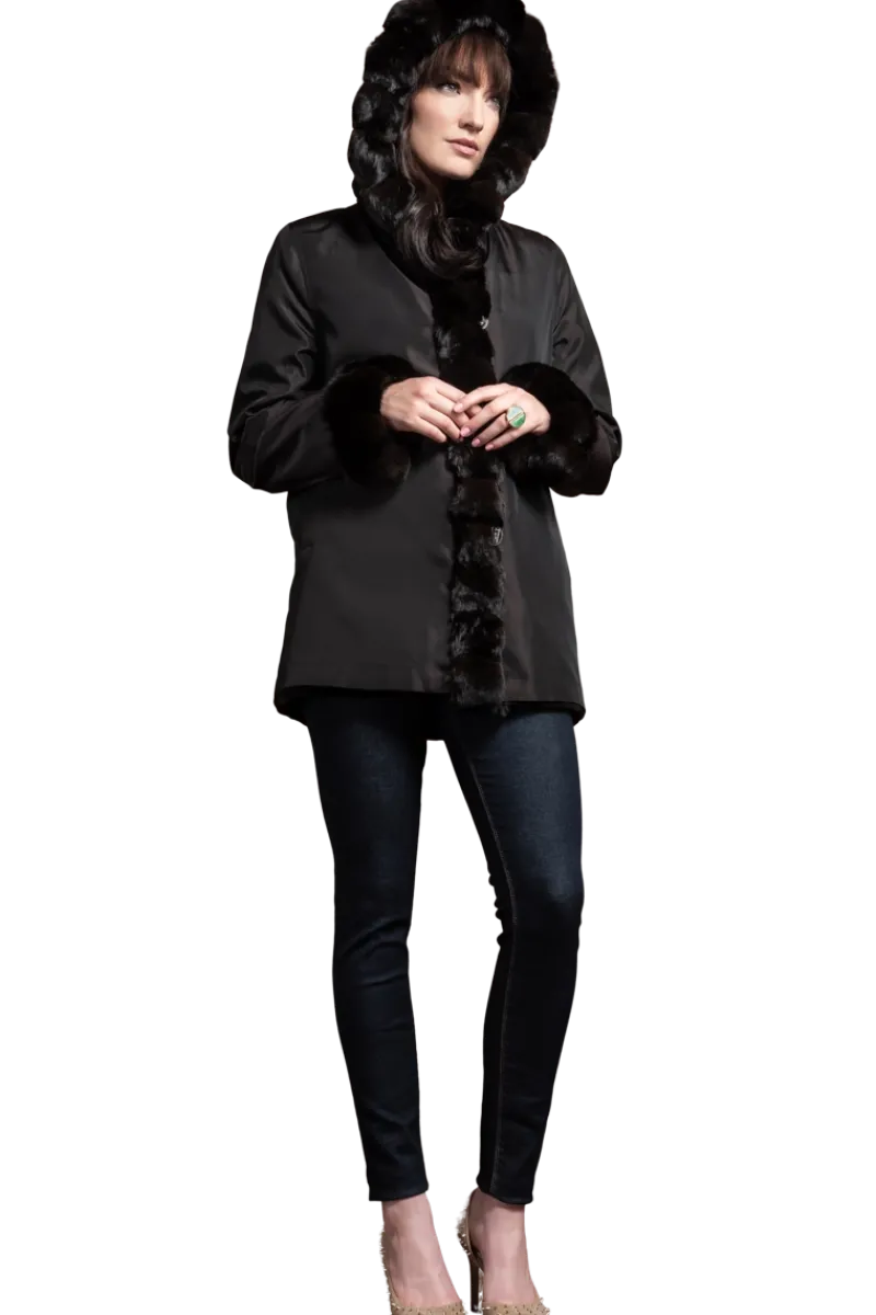 Outlet Hooded Reversible Sheared Mink and Chinchilla Fur Jacket Women Mink|Fur Jackets