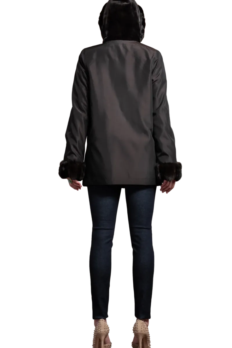 Outlet Hooded Reversible Sheared Mink and Chinchilla Fur Jacket Women Mink|Fur Jackets