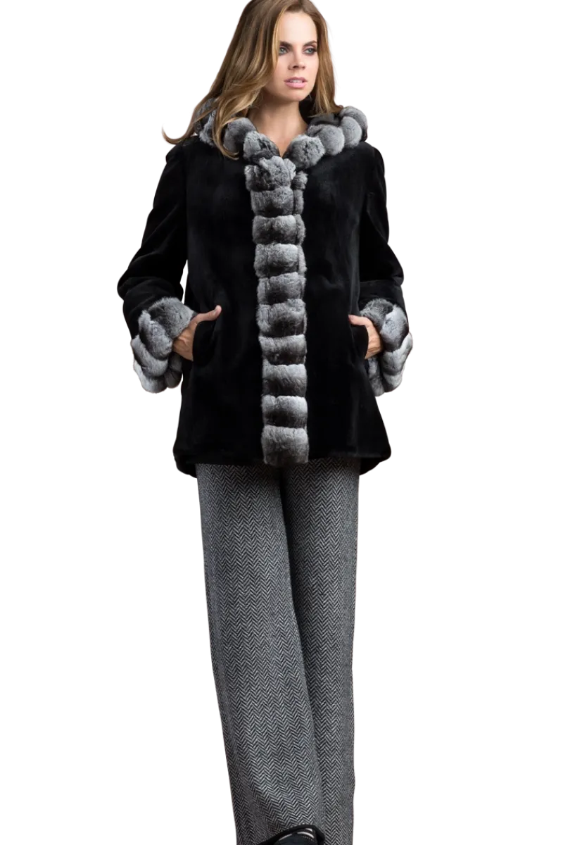 Outlet Hooded Reversible Sheared Mink and Chinchilla Fur Jacket Women Mink|Fur Jackets