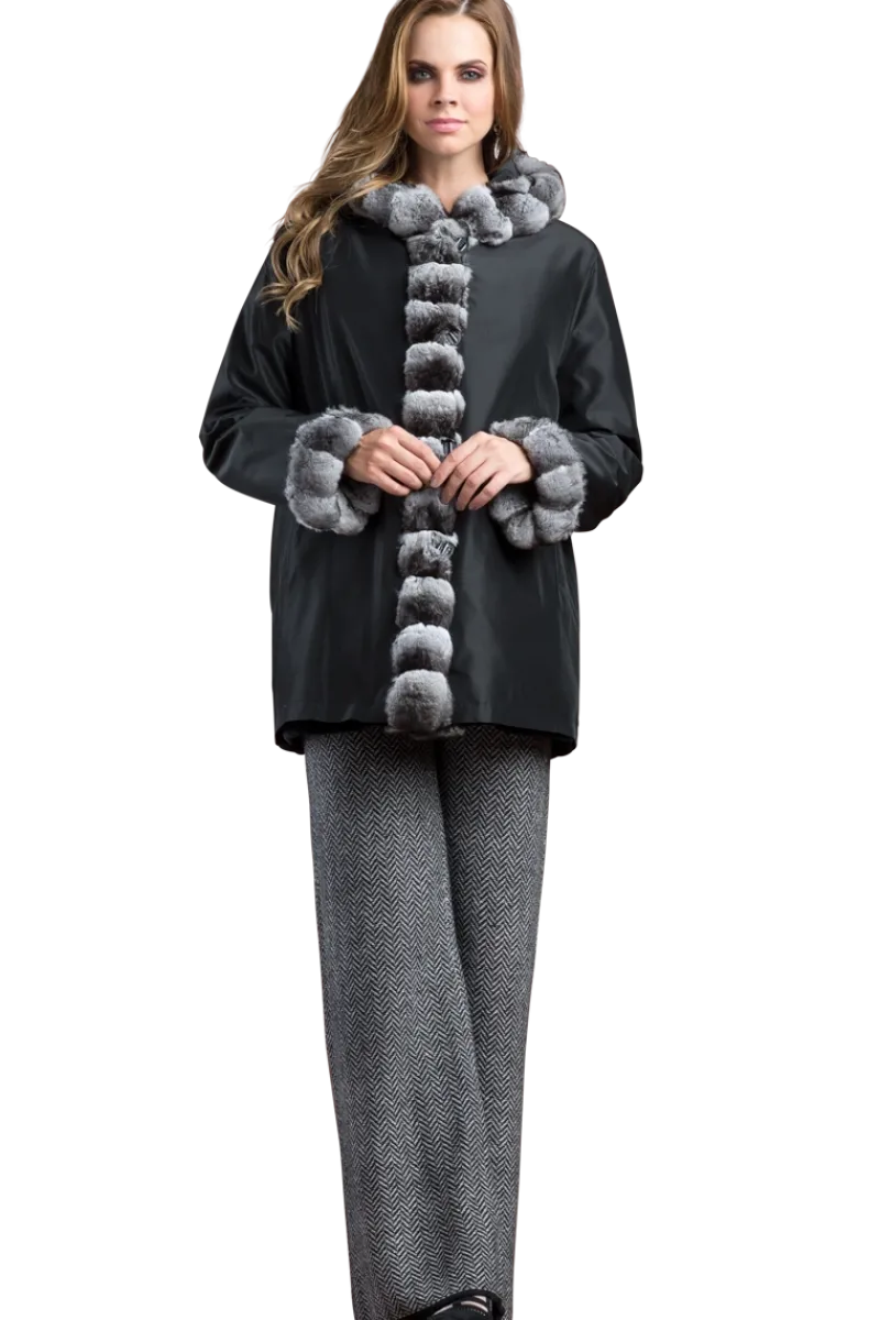 Outlet Hooded Reversible Sheared Mink and Chinchilla Fur Jacket Women Mink|Fur Jackets
