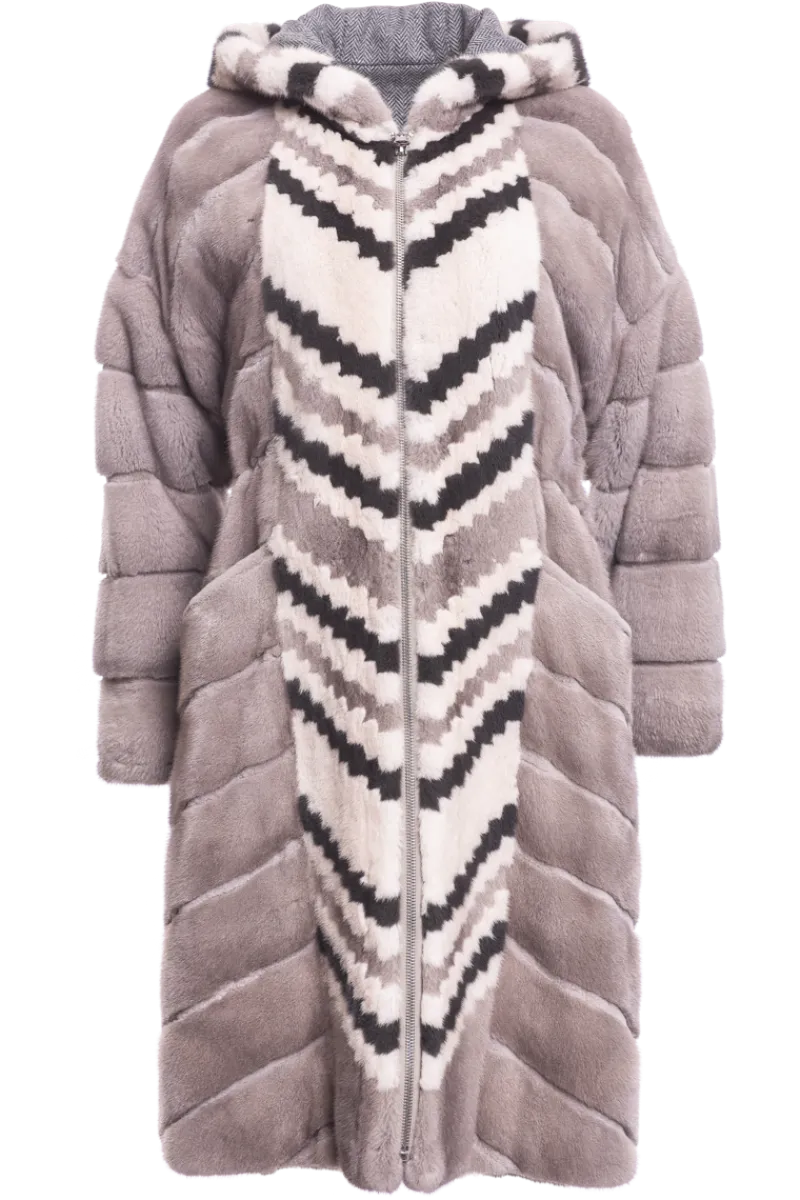 Discount Hooded Reversible & Multi-Color Tuxedo Mink Fur Coat Women Mink|Fur Coats