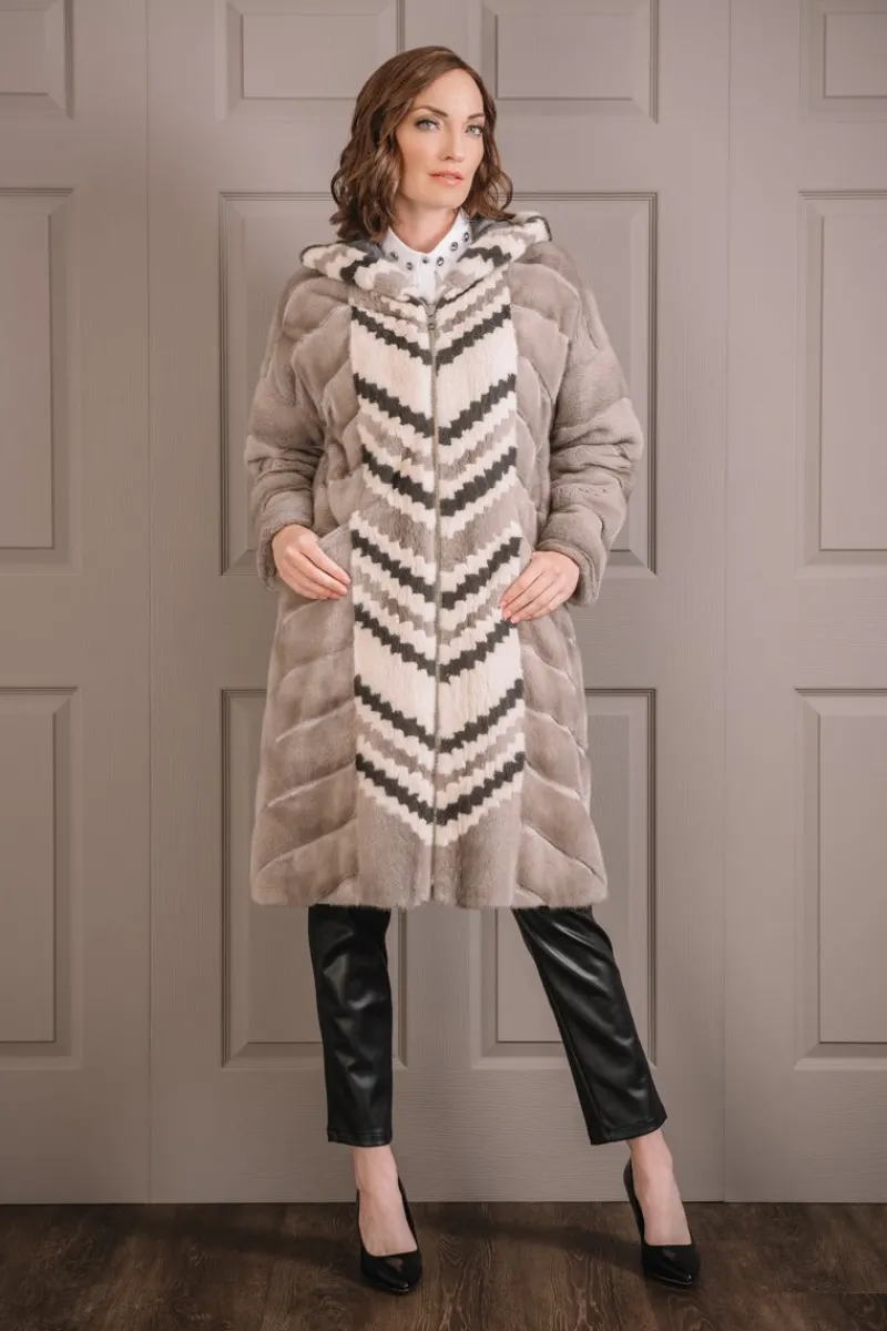 Discount Hooded Reversible & Multi-Color Tuxedo Mink Fur Coat Women Mink|Fur Coats