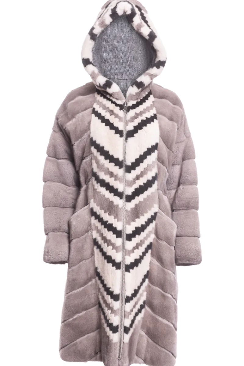 Discount Hooded Reversible & Multi-Color Tuxedo Mink Fur Coat Women Mink|Fur Coats