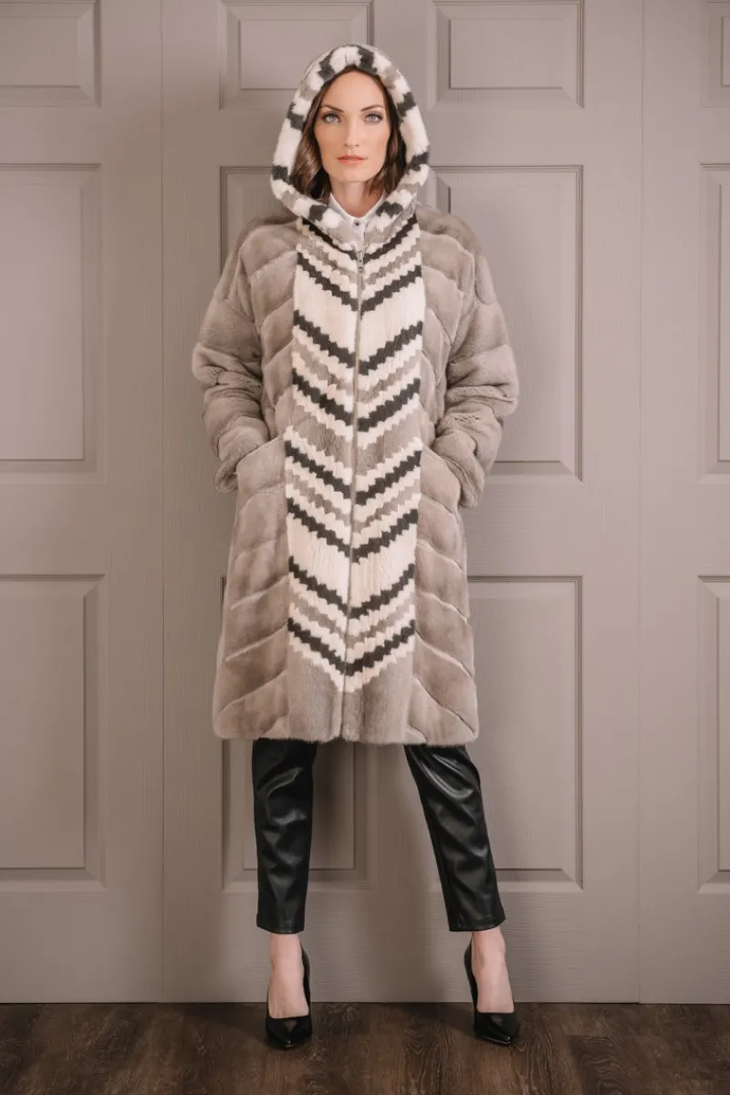 Discount Hooded Reversible & Multi-Color Tuxedo Mink Fur Coat Women Mink|Fur Coats