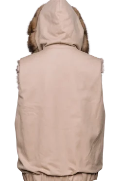 Best Hooded Reversible Tortora Sable Fur Vest - Loro Piana Cashmere Women Fur Jackets