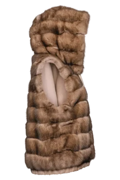 Best Hooded Reversible Tortora Sable Fur Vest - Loro Piana Cashmere Women Fur Jackets