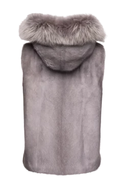 Discount Hooded Zip-Up Mink Fur Vest - Fox Fur Hood Trim Women Mink|Fur Vests