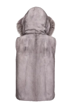 Discount Hooded Zip-Up Mink Fur Vest - Fox Fur Hood Trim Women Mink|Fur Vests