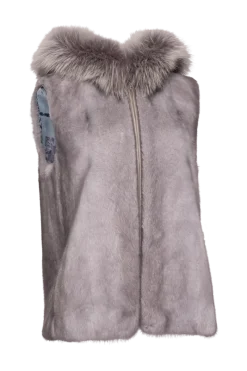 Discount Hooded Zip-Up Mink Fur Vest - Fox Fur Hood Trim Women Mink|Fur Vests