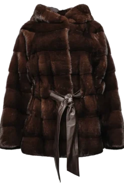 Outlet Horizontal Belted Mink Fur Jacket Women Fur Jackets