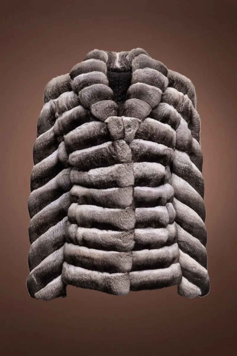 Online Horizontal Chinchilla Fur Jacket - Diagonal Sleeves Women Fur Jackets