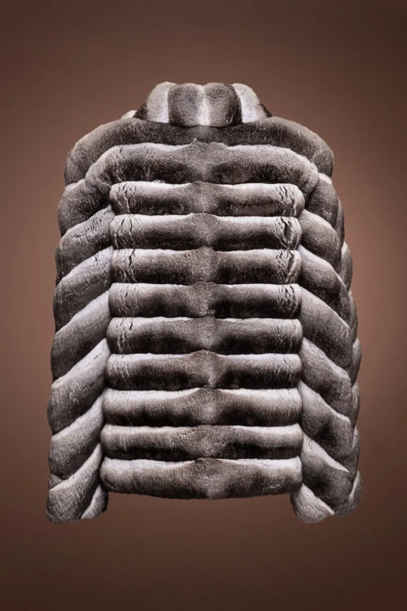 Online Horizontal Chinchilla Fur Jacket - Diagonal Sleeves Women Fur Jackets