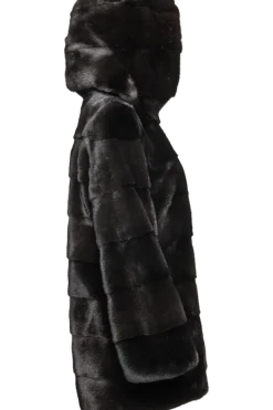 Horizontal Hooded Mink Fur Parka Women Fur Jackets