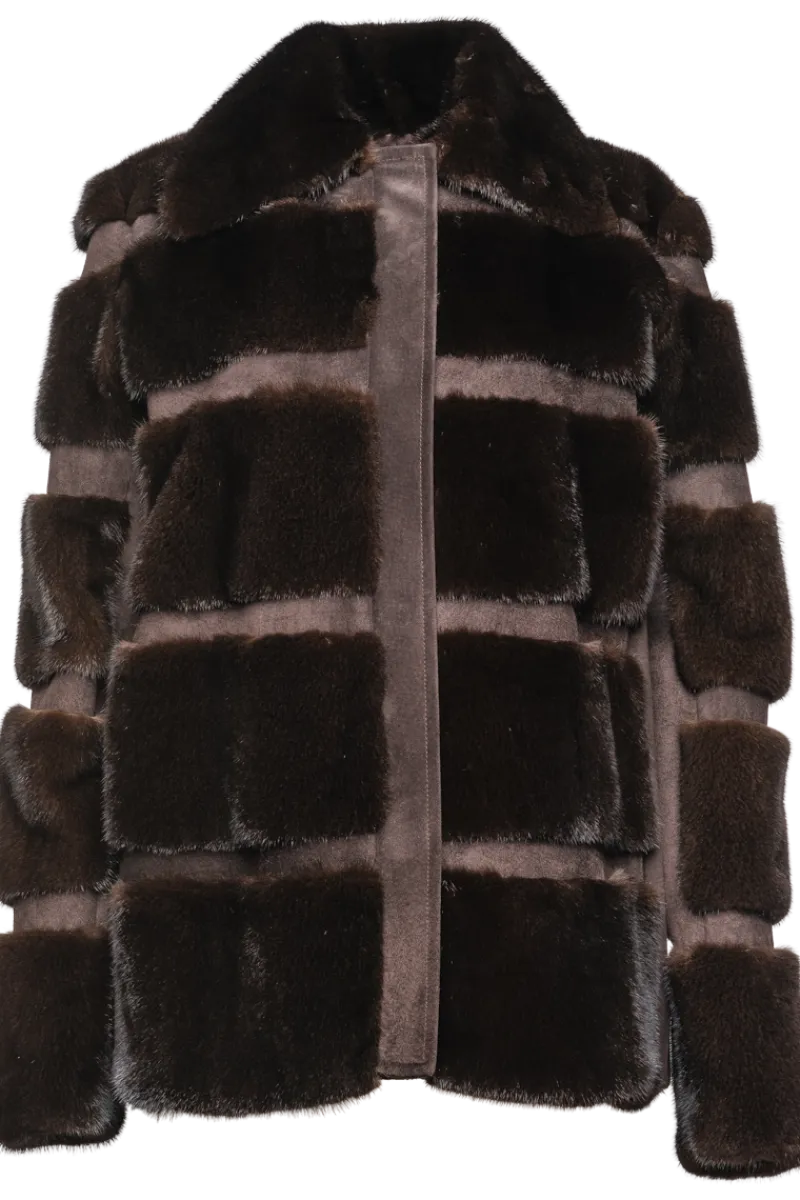 Online Horizontal Mahogany Mink Lodge Fur Jacket - Suede Inserts Women Mink|Fur Jackets