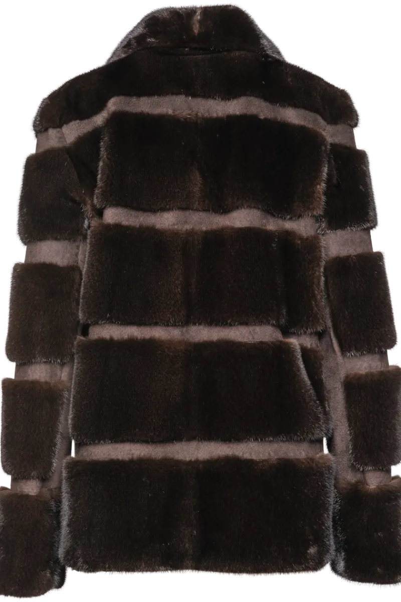 Online Horizontal Mahogany Mink Lodge Fur Jacket - Suede Inserts Women Mink|Fur Jackets