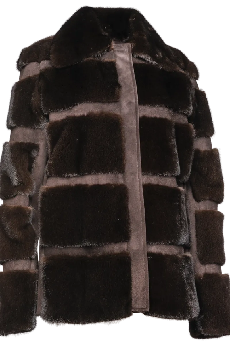 Online Horizontal Mahogany Mink Lodge Fur Jacket - Suede Inserts Women Mink|Fur Jackets