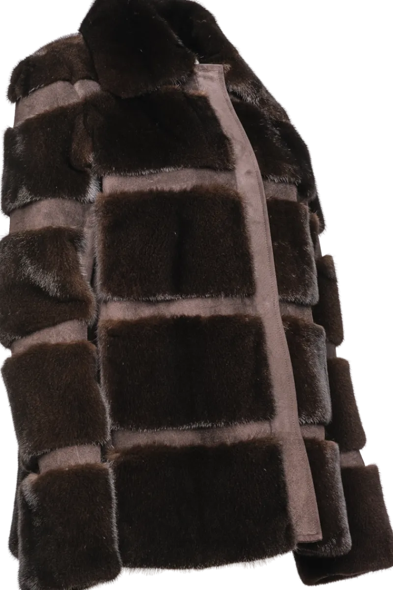 Online Horizontal Mahogany Mink Lodge Fur Jacket - Suede Inserts Women Mink|Fur Jackets