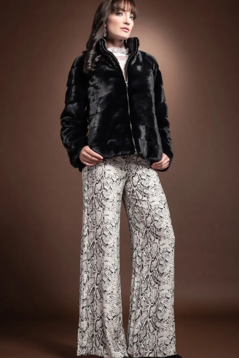 Clearance Horizontal Zip Up Mink Fur Jacket - Sheared Mink Sides Women Fur Jackets