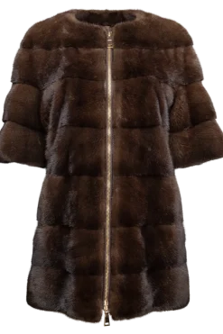 Best Horizontal Starlight Brown Mink Fur Duster - Gold Hardware Women Mink