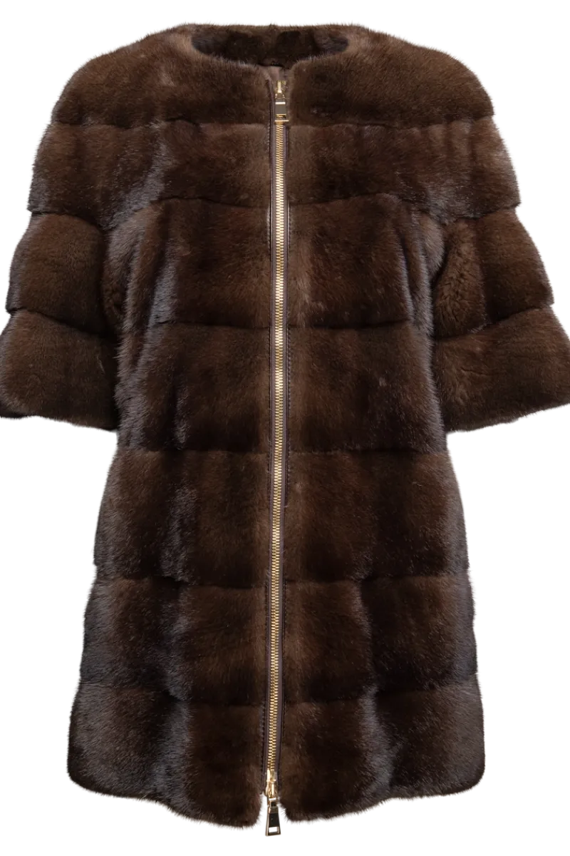 Best Horizontal Starlight Brown Mink Fur Duster - Gold Hardware Women Mink