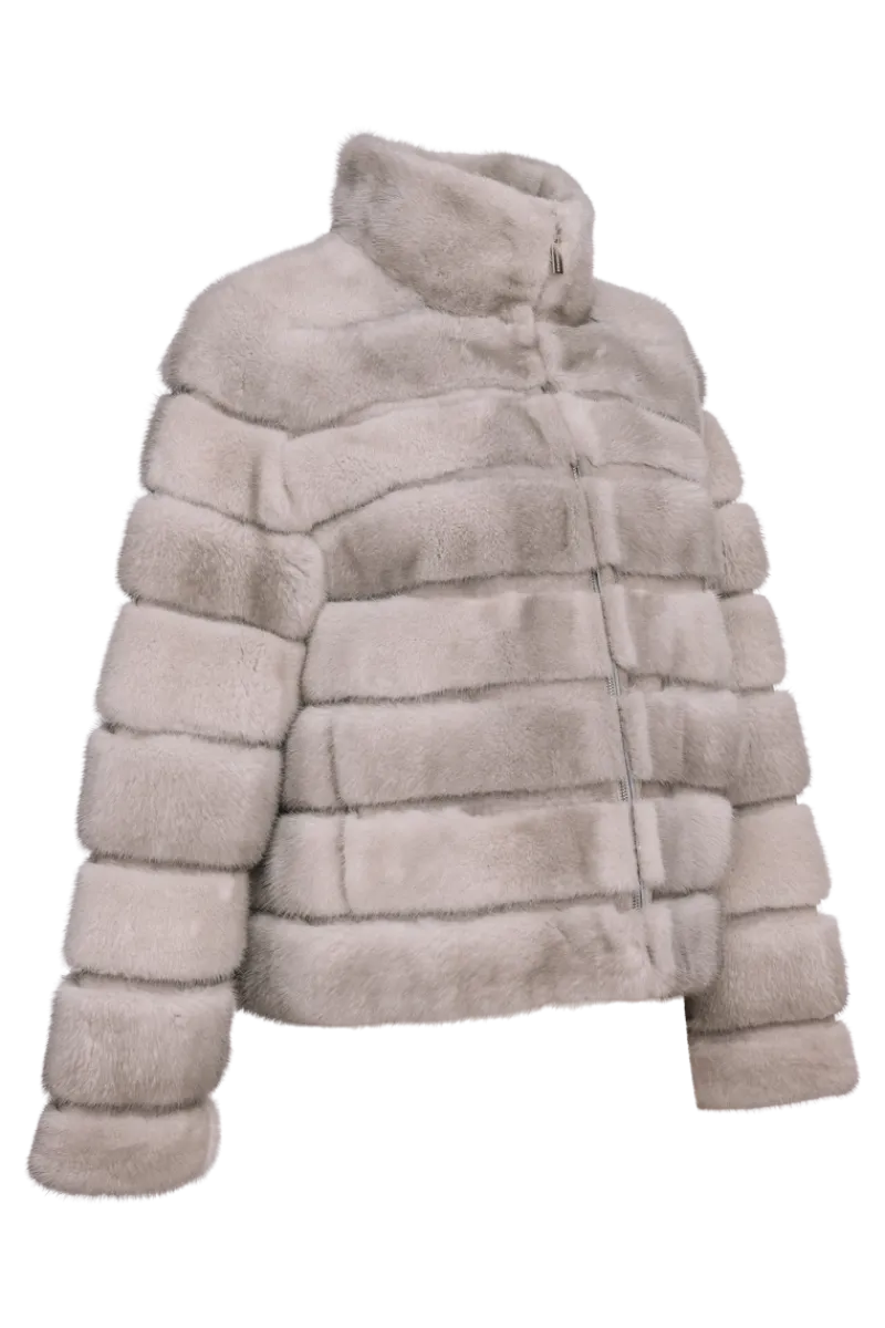 Best Horizontal Zip-Up Natural Mink Fur Jacket Women Fur Jackets