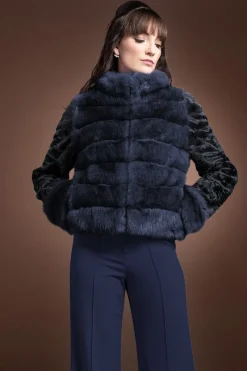 Clearance Horizontal Zip Up Sable and Karakul Fur Jacket Women Fur Jackets