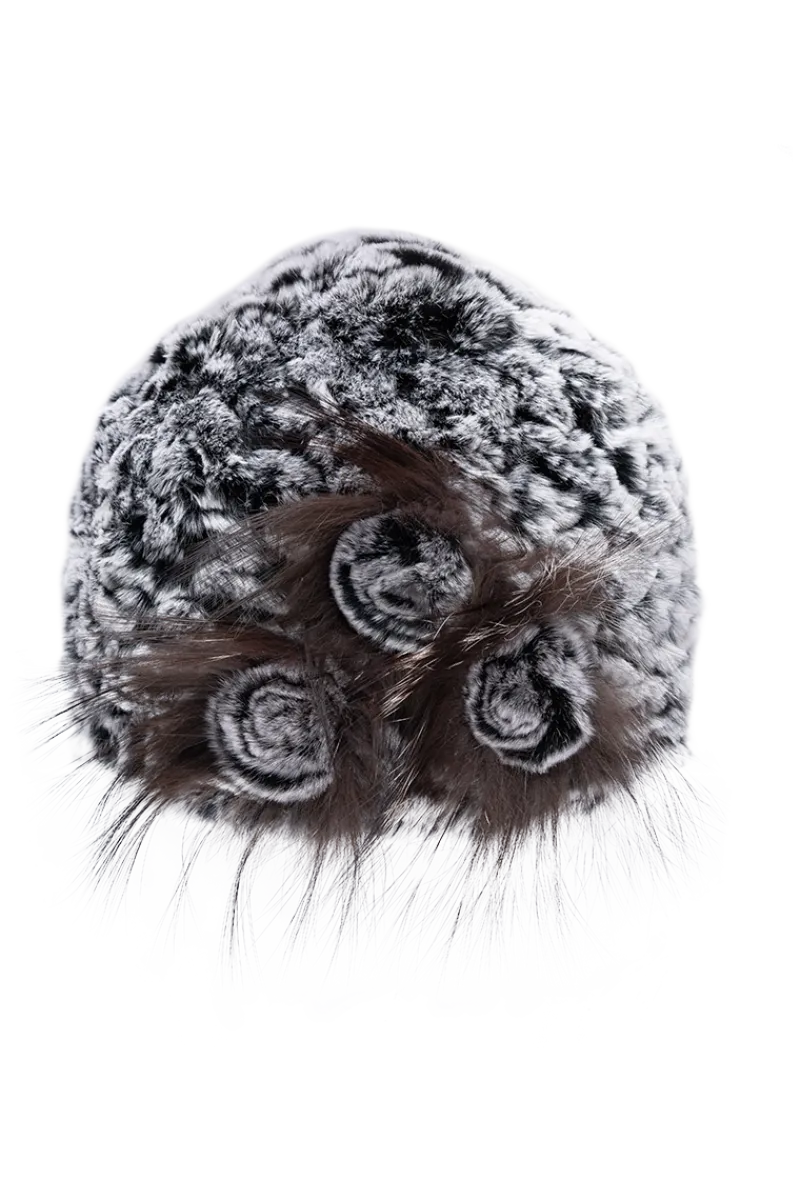 Clearance Knitted Rex Rabbit Fur Hat-Flower Detail Women Rex Rabbit|Hats