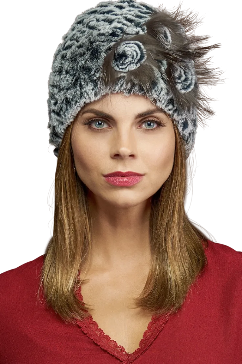 Clearance Knitted Rex Rabbit Fur Hat-Flower Detail Women Rex Rabbit|Hats