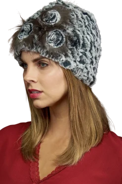 Clearance Knitted Rex Rabbit Fur Hat-Flower Detail Women Rex Rabbit|Hats