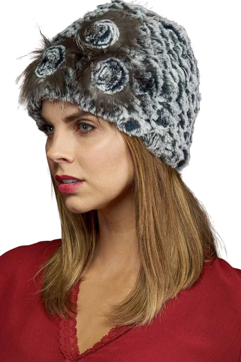 Clearance Knitted Rex Rabbit Fur Hat-Flower Detail Women Rex Rabbit|Hats
