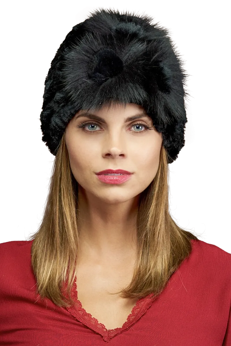 Clearance Knitted Rex Rabbit Fur Hat-Flower Detail Women Rex Rabbit|Hats