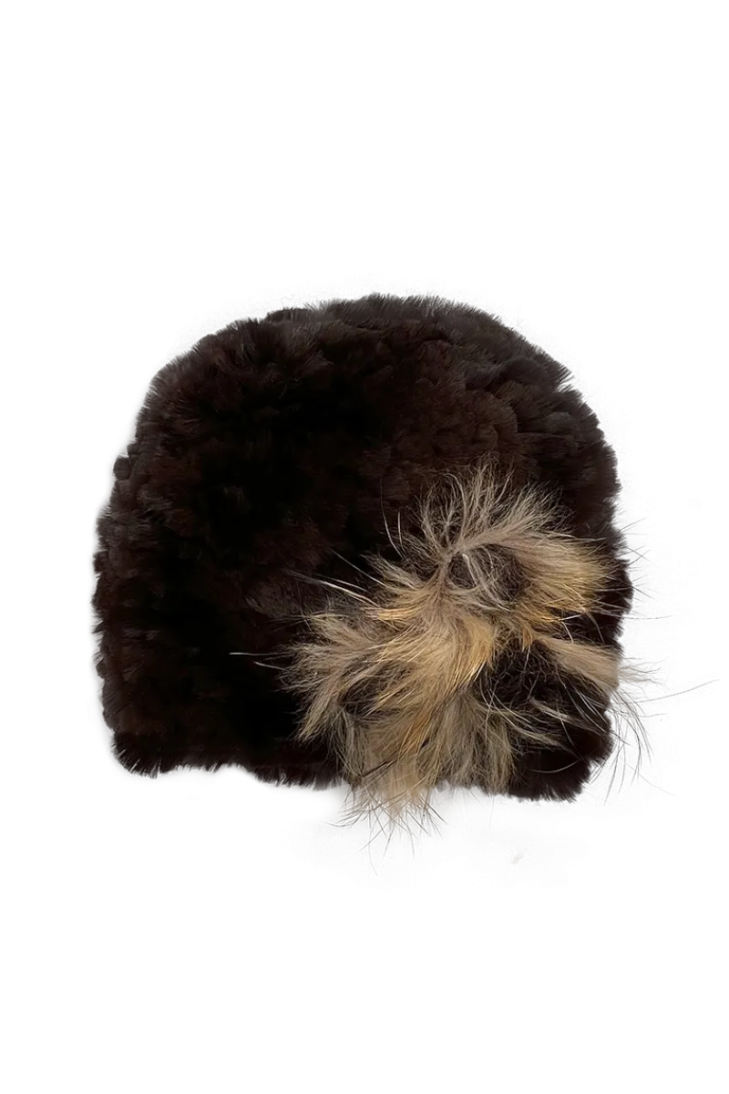 Clearance Knitted Rex Rabbit Fur Hat-Flower Detail Women Rex Rabbit|Hats