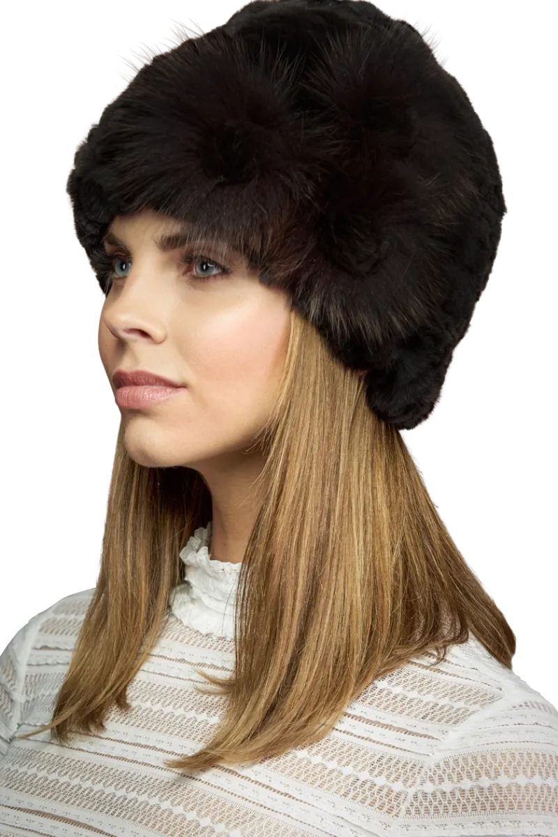 Clearance Knitted Rex Rabbit Fur Hat-Flower Detail Women Rex Rabbit|Hats