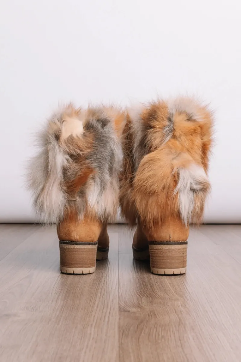 Clearance Lace-Up Adjustable Cuff - Fox & Suede Fur Boots Women Fox|Boots & Handbags