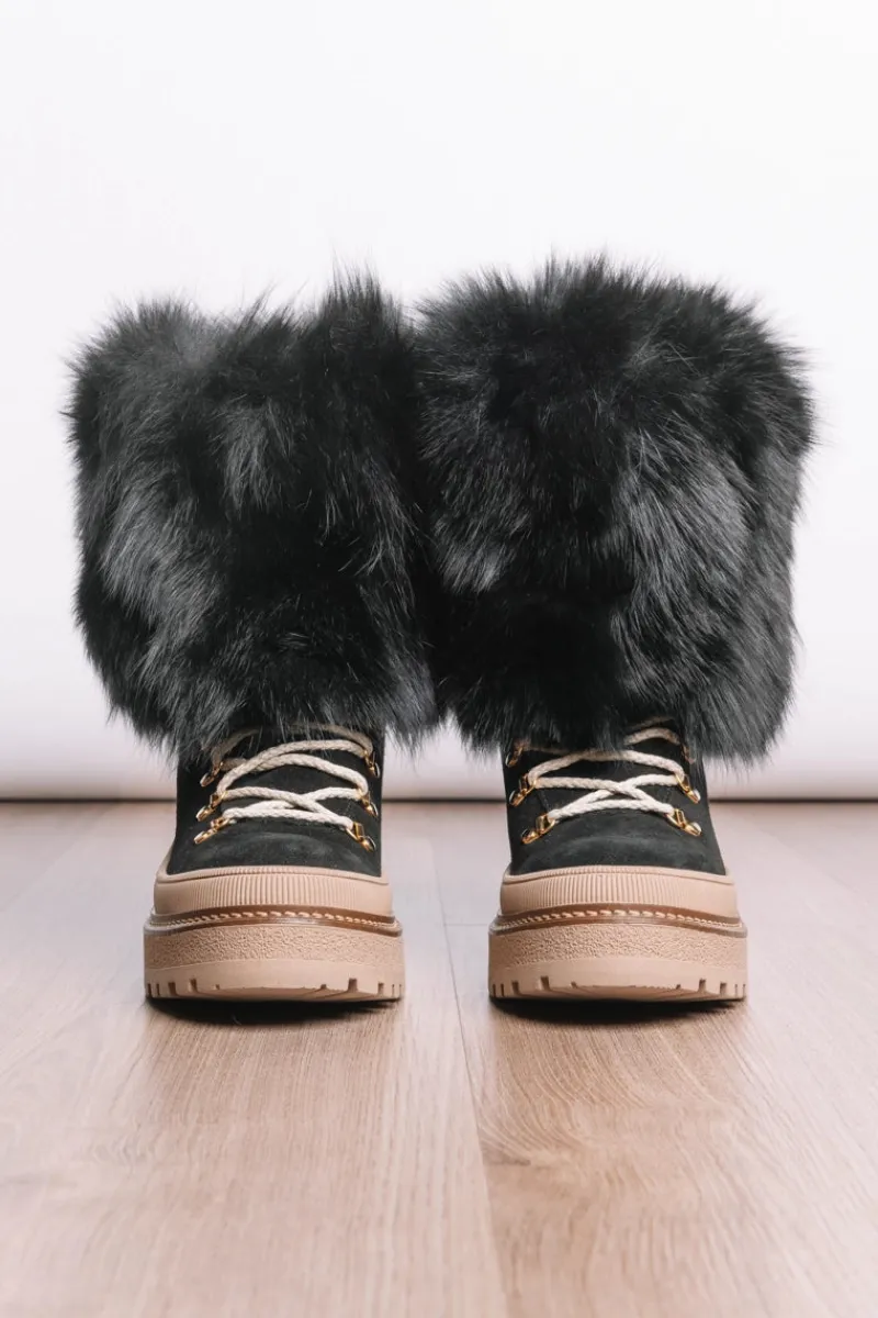 Clearance Lace-Up Adjustable Cuff - Fox & Suede Fur Boots Women Fox|Boots & Handbags